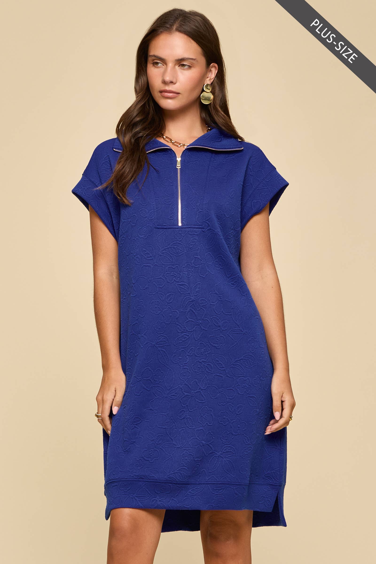 PLUS SIZE Half-Zip Jacquard Dress w/ Pockets
