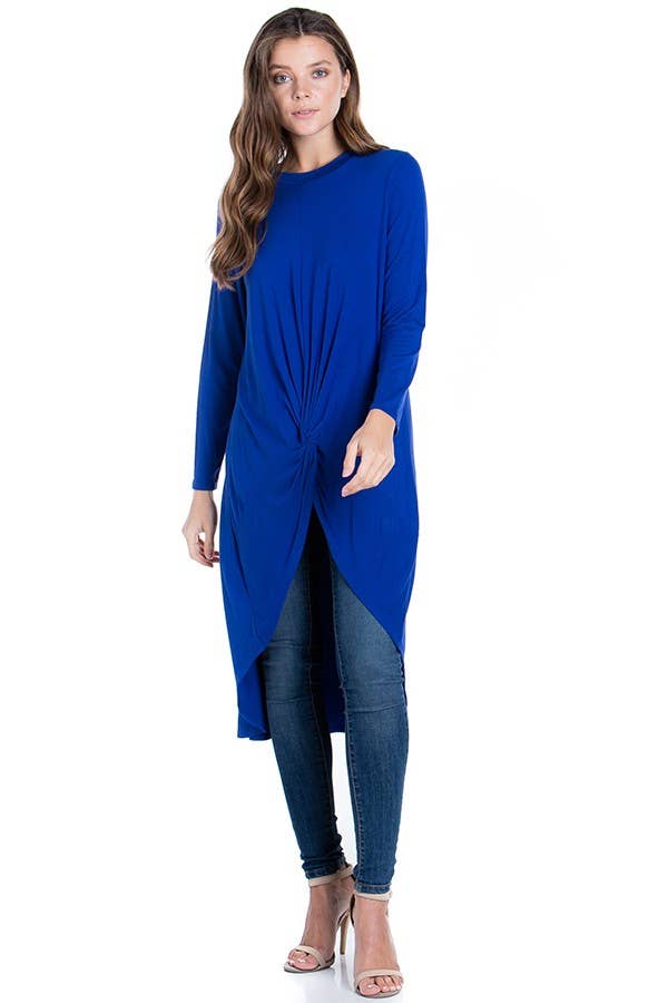 ATP-2302RS Front Knot Long Sleeve High Low Top