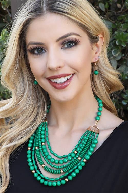 Layered Bib Bohemian Statement Necklace & Earrings Set