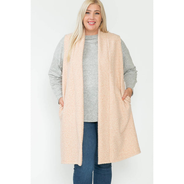Plus Size Boucle Maxi Long Vest: 1X / BLACK