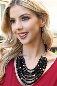 Layered Bib Bohemian Statement Necklace & Earrings Set