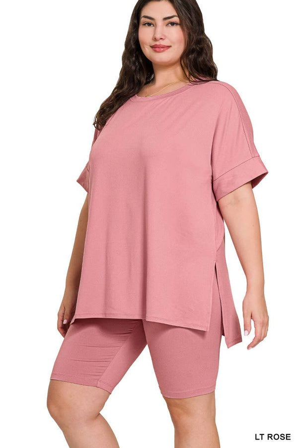, SI-26454 Plus Brushed Dty Microfiber Top & Biker Shorts 2 Pc