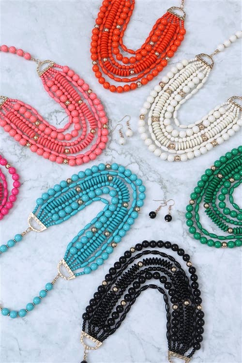 Layered Bib Bohemian Statement Necklace & Earrings Set