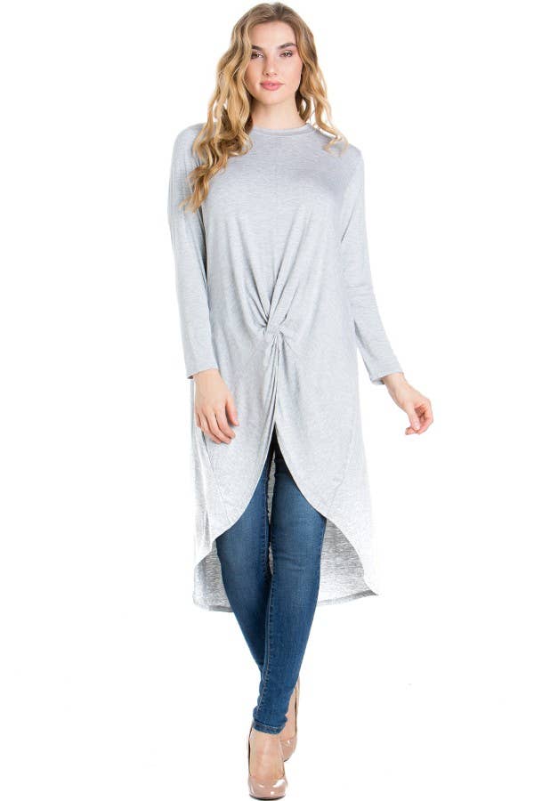 ATP-2302RS Front Knot Long Sleeve High Low Top