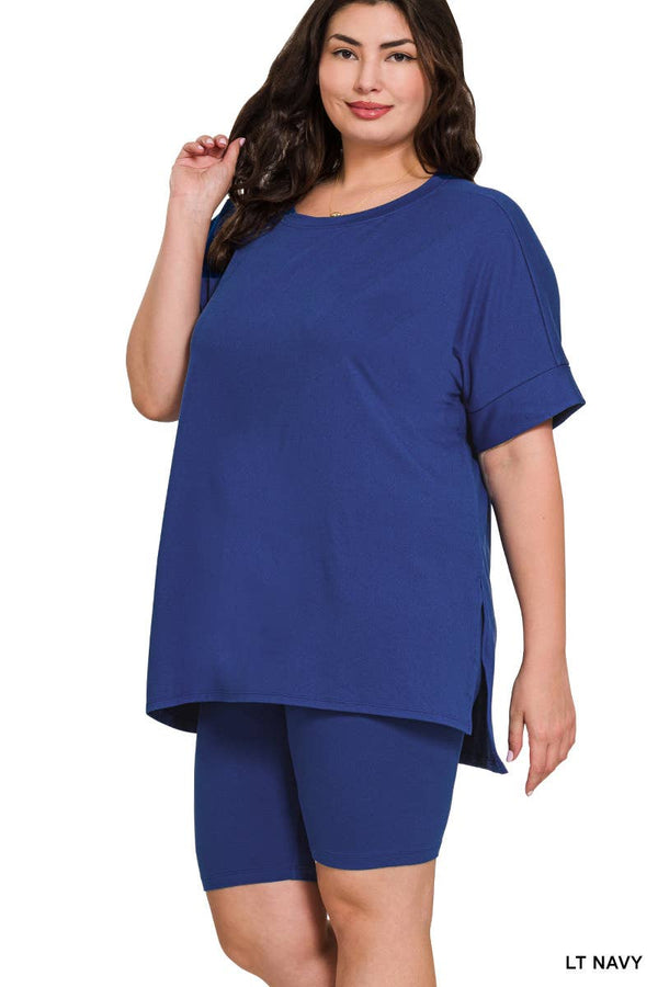 , SI-26454 Plus Brushed Dty Microfiber Top & Biker Shorts 2 Pc