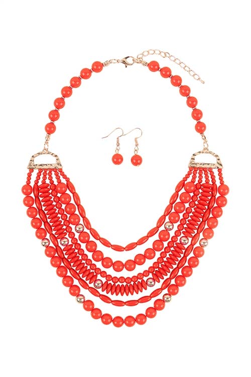 Layered Bib Bohemian Statement Necklace & Earrings Set