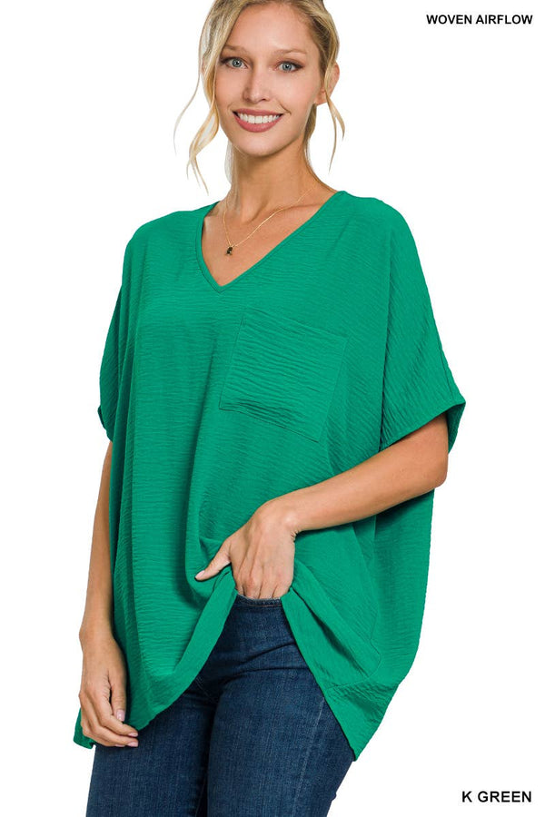 Airflow Textured V-neck Short sleeve Top