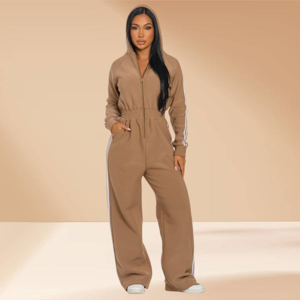 Jumpsuit Hooded Lined Fleece Side Stripes