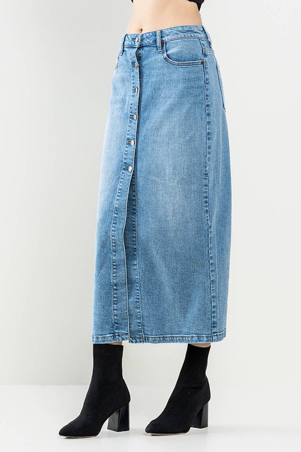 COMFORT STRETCH BUTTON DOWN MAXI SKIRT