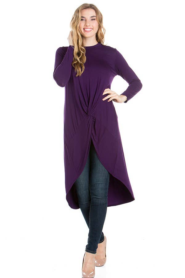 ATP-2302RS Front Knot Long Sleeve High Low Top