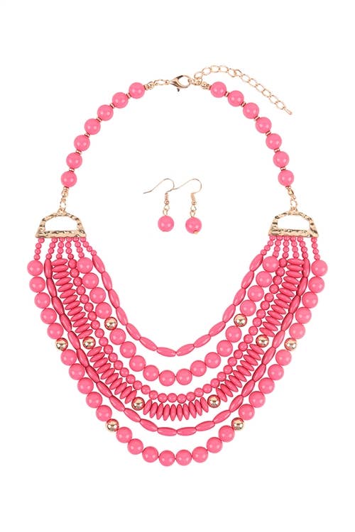 Layered Bib Bohemian Statement Necklace & Earrings Set
