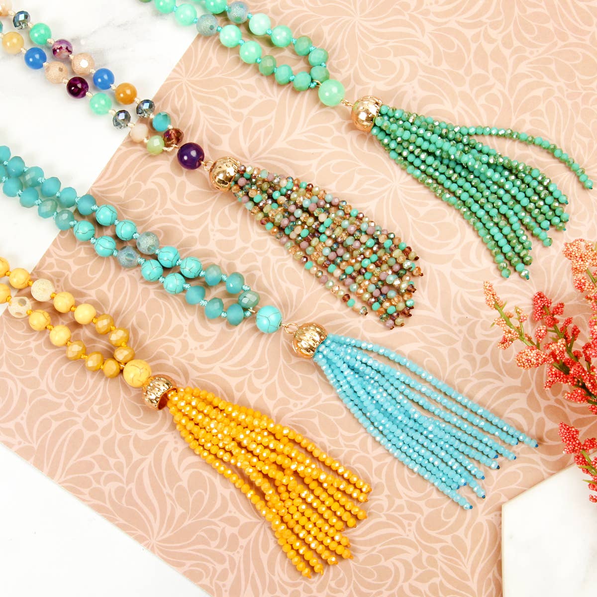 Rondelle Tassel Pendant With Polycord Necklace