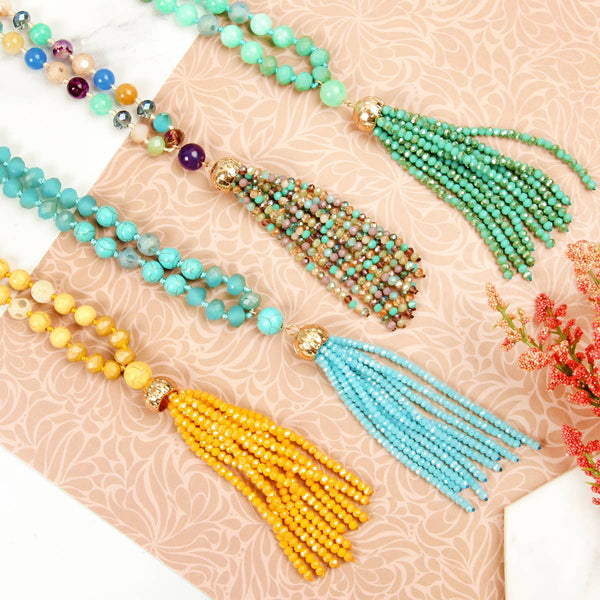 Rondelle Tassel Pendant With Polycord Necklace