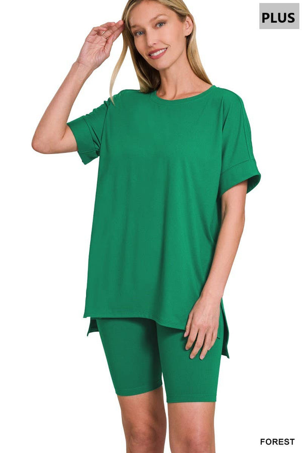 , SI-26454 Plus Brushed Dty Microfiber Top & Biker Shorts 2 Pc