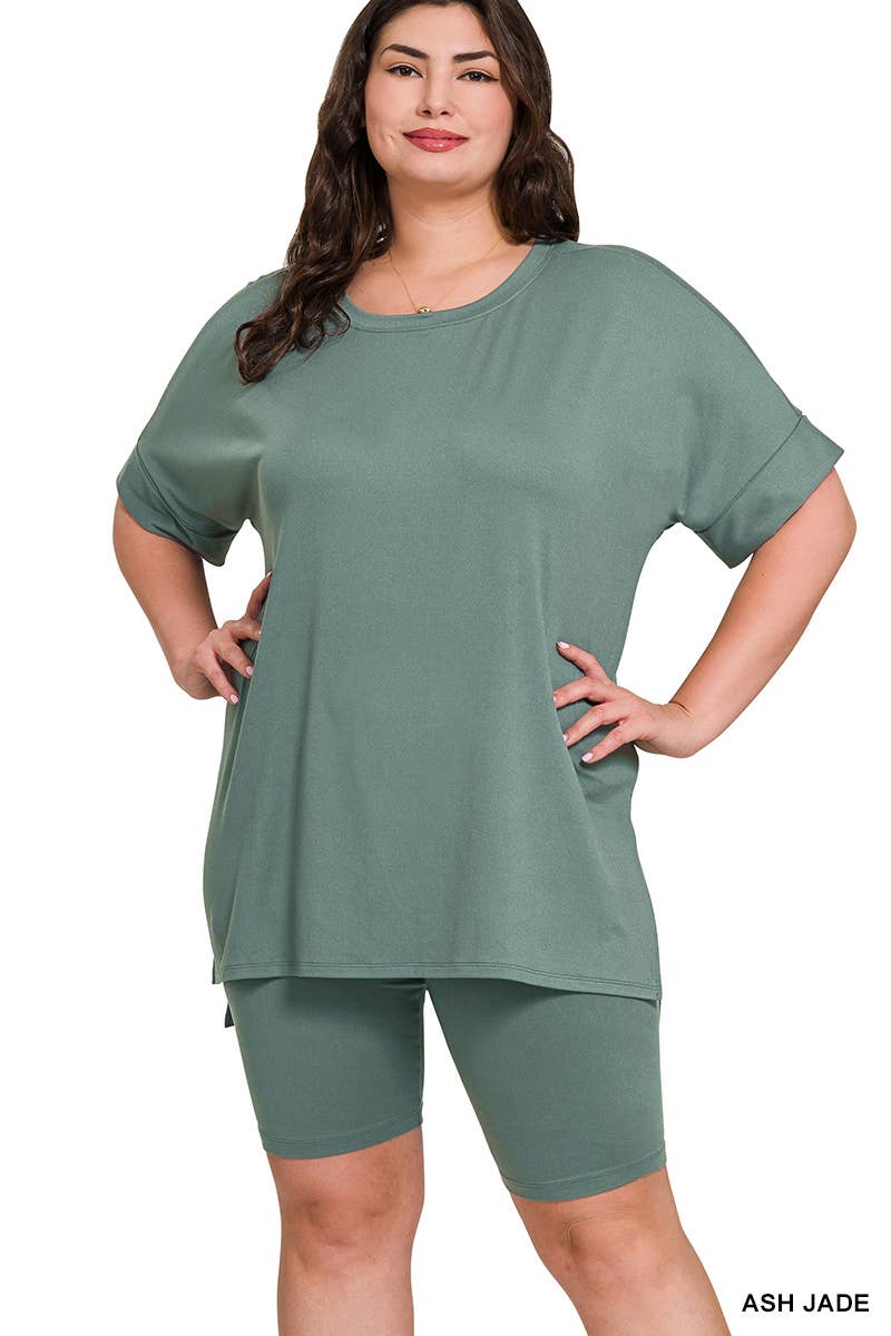 , SI-26454 Plus Brushed Dty Microfiber Top & Biker Shorts 2 Pc