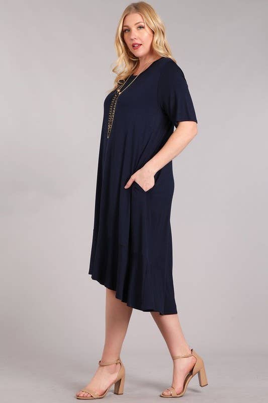 XCDA899-1 - Plus Knit Solid Jersey Ruffled Maxi Dress