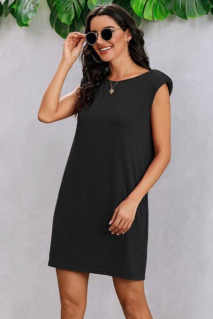 Round Neck Solid Sleeveless Shirt Dress