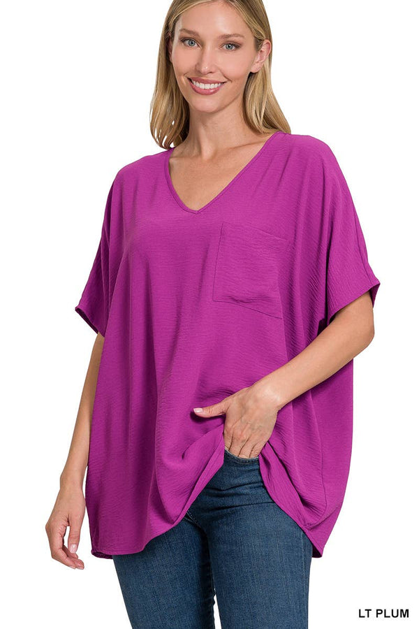 42POPS Airflow Textured V-neck Short sleeve Top: