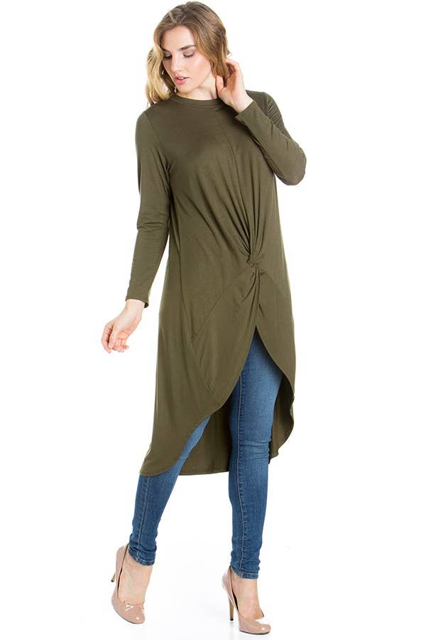 ATP-2302RS Front Knot Long Sleeve High Low Top