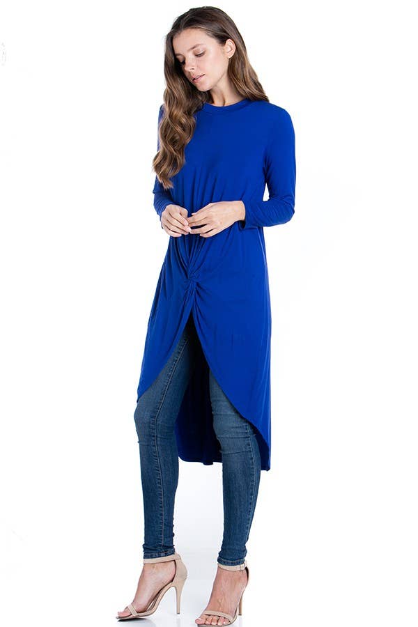 ATP-2302RS Front Knot Long Sleeve High Low Top