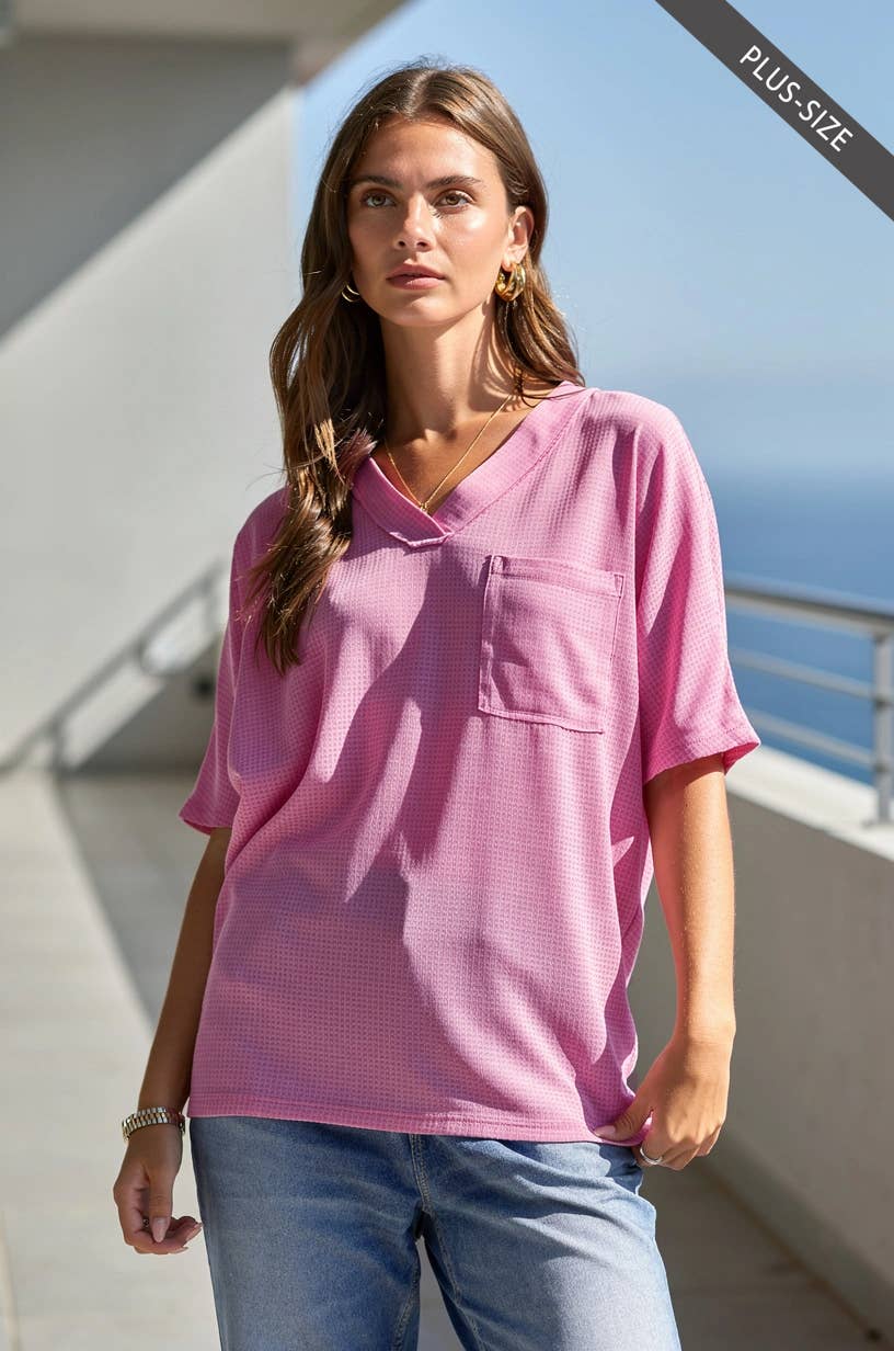 PLUS SIZE Two Tone Waffle Knit Top