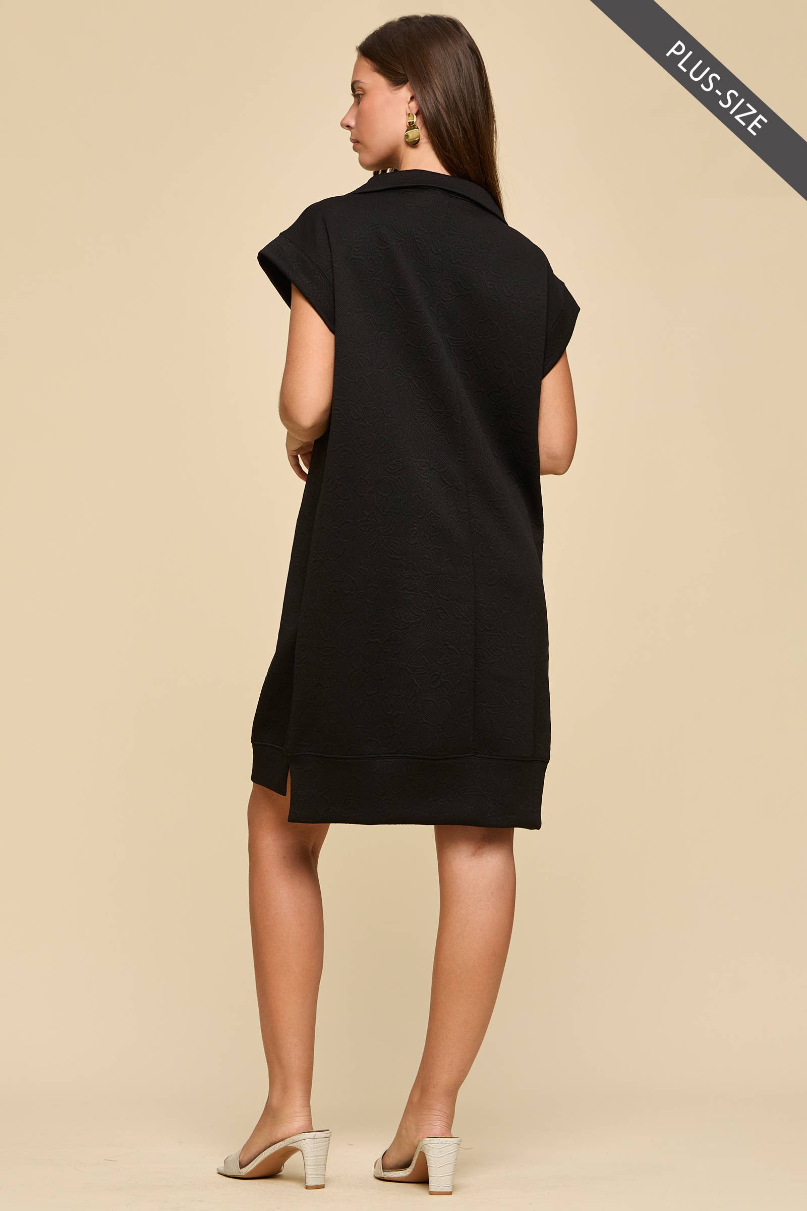 PLUS SIZE Half-Zip Jacquard Dress w/ Pockets