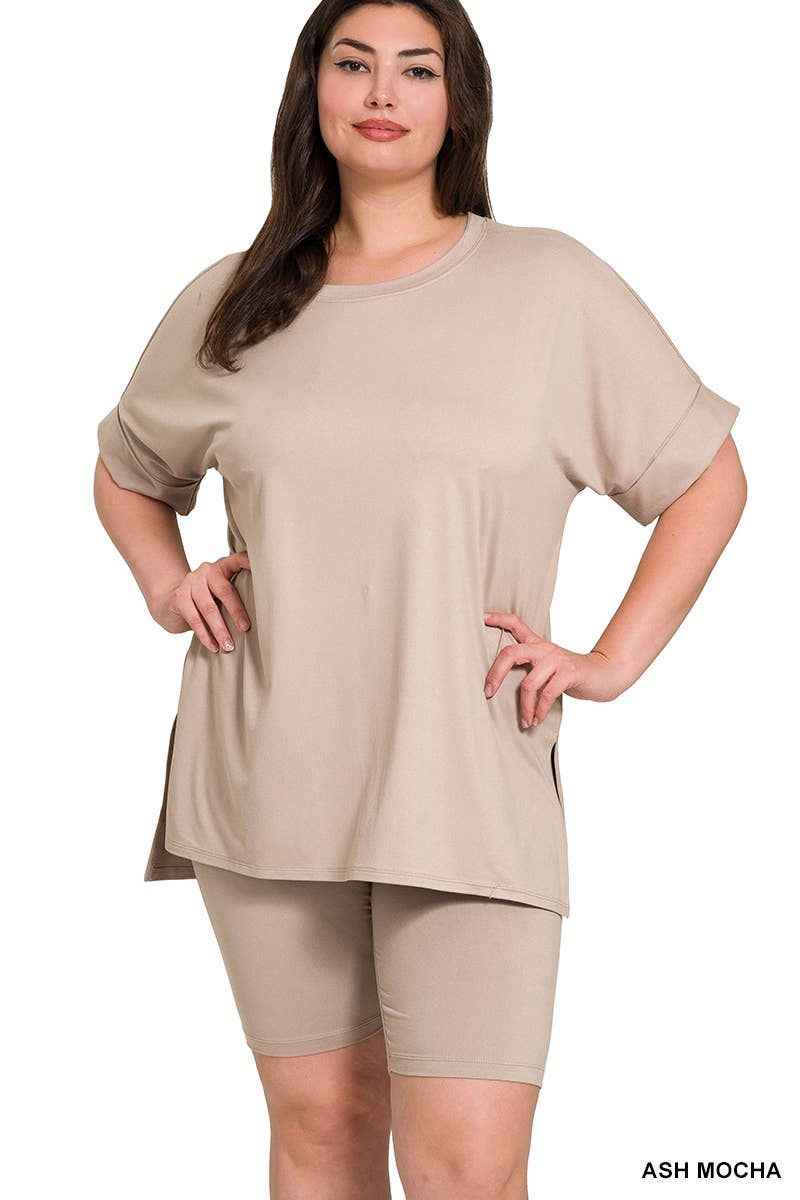 , SI-26454 Plus Brushed Dty Microfiber Top & Biker Shorts 2 Pc