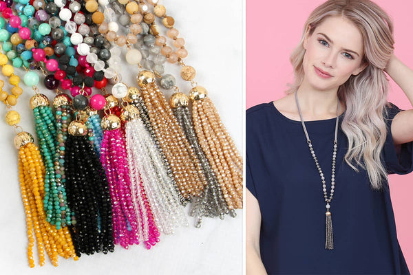 Rondelle Tassel Pendant With Polycord Necklace