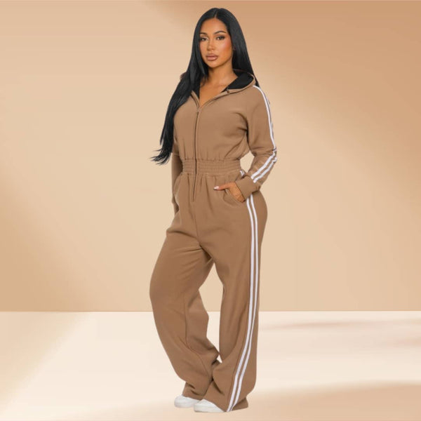 Jumpsuit Hooded Lined Fleece Side Stripes