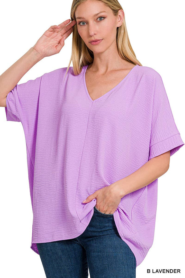 42POPS Airflow Textured V-neck Short sleeve Top: