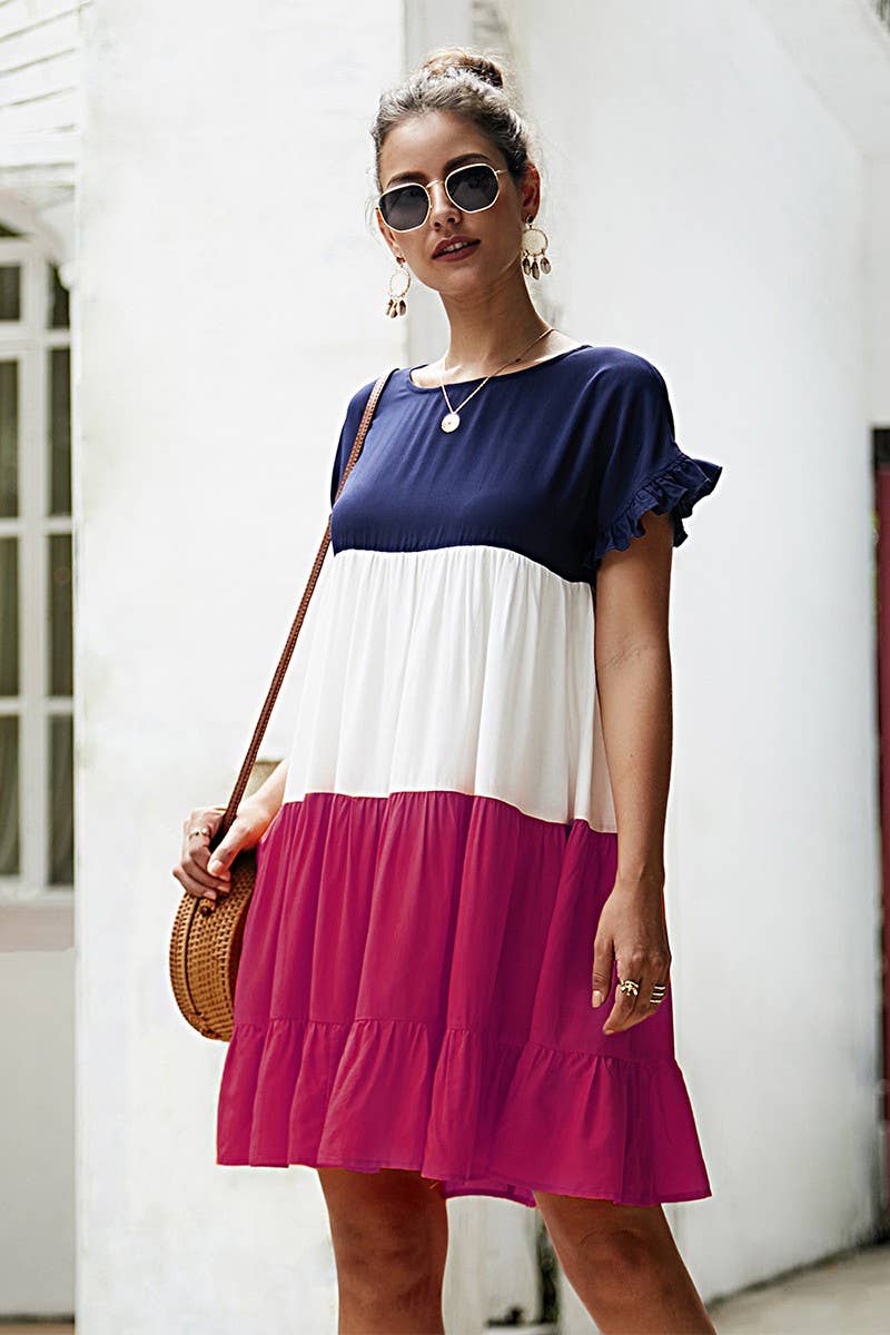 Color Block Dress: Pink / M