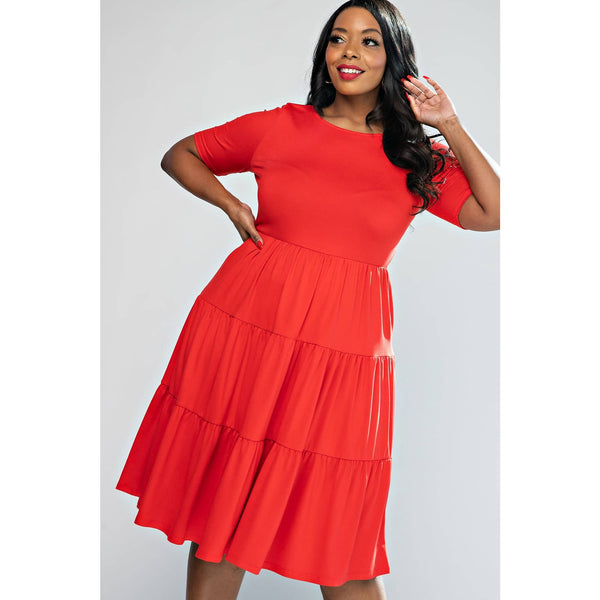 74282CD  PLUS SIZE SHORT SLEEVE TIERED DRESS