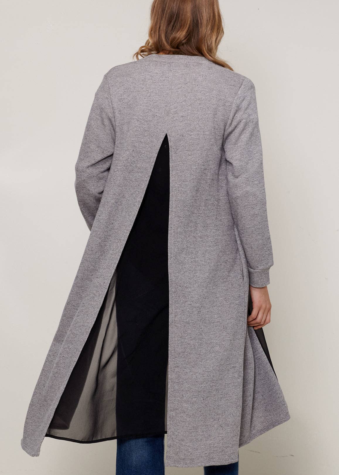 Ro & De Women's Longline Chiffon Contrast Cardigan