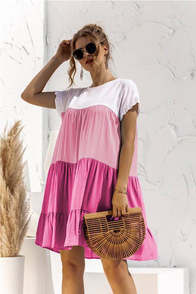 Color Block Dress: Pink / M