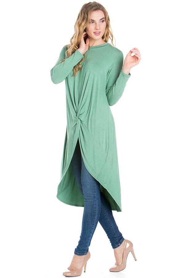 ATP-2302RS Front Knot Long Sleeve High Low Top