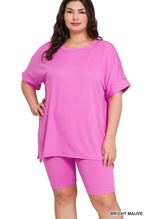 , SI-26454 Plus Brushed Dty Microfiber Top & Biker Shorts 2 Pc