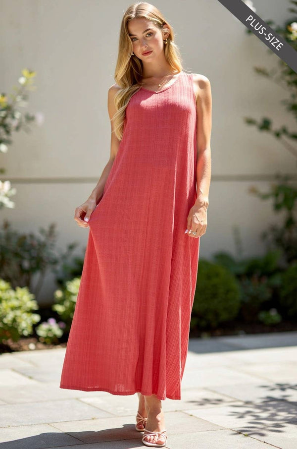 PLUS SIZE Textured V-Neck Maxi Dress