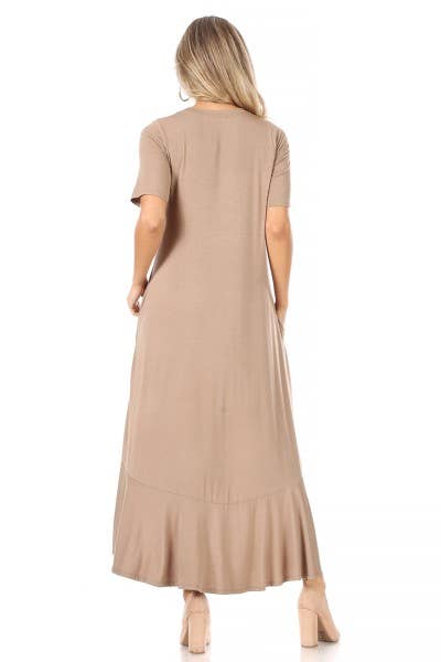 XCDA899-1 - Plus Knit Solid Jersey Ruffled Maxi Dress