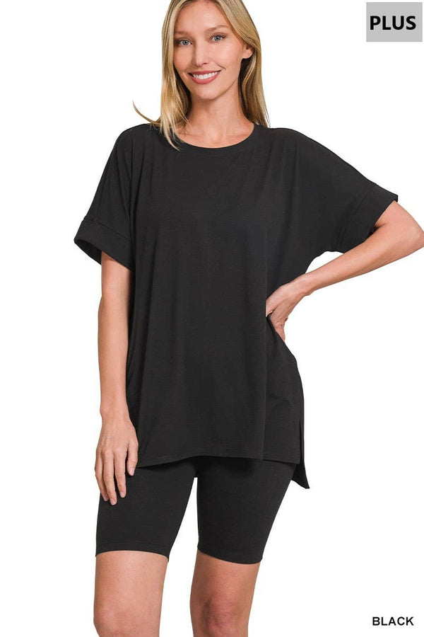 , SI-26454 Plus Brushed Dty Microfiber Top & Biker Shorts 2 Pc