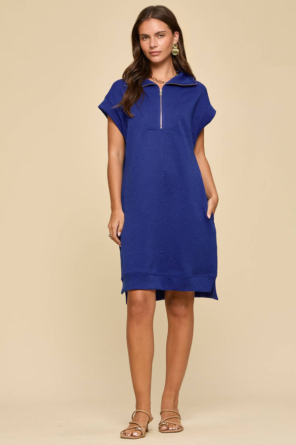 Half-Zip Jacquard Dress w/ Pockets