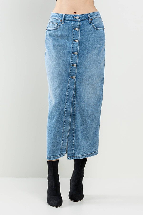 COMFORT STRETCH BUTTON DOWN MAXI SKIRT