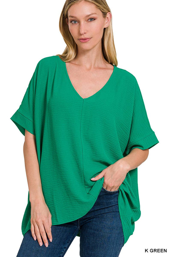 42POPS Airflow Textured V-neck Short sleeve Top: