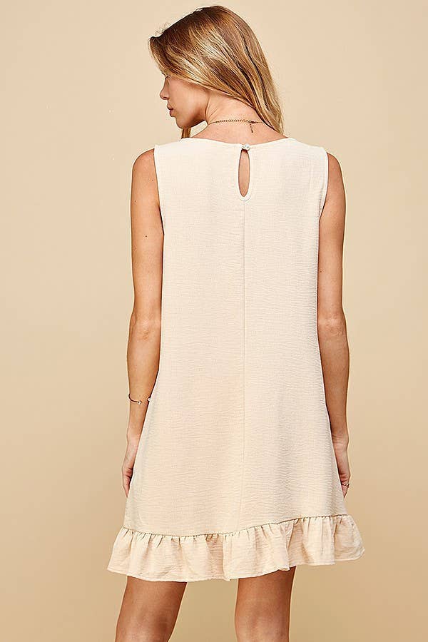 SD21010-25038. - WOMEN SOLID SLEEVELESS RUFFLED MIDI DRESS