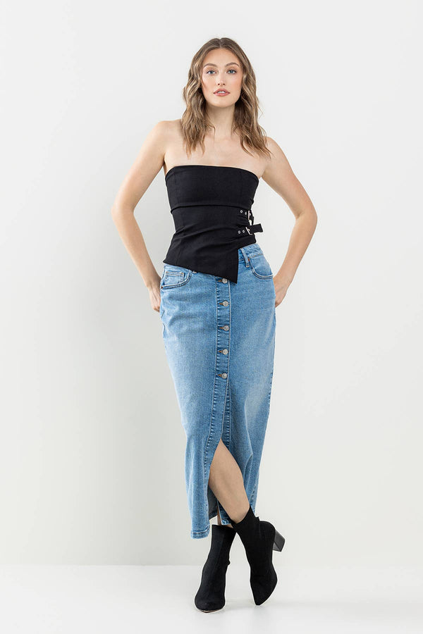 COMFORT STRETCH BUTTON DOWN MAXI SKIRT
