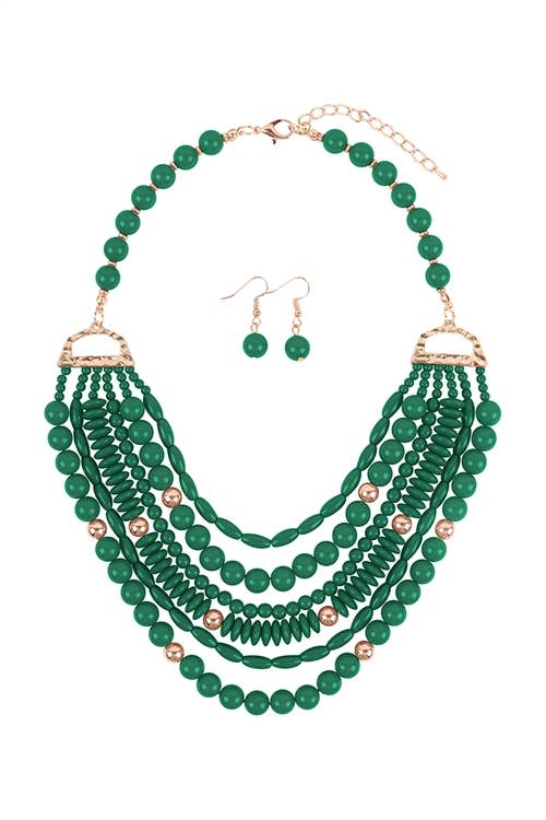 Layered Bib Bohemian Statement Necklace & Earrings Set