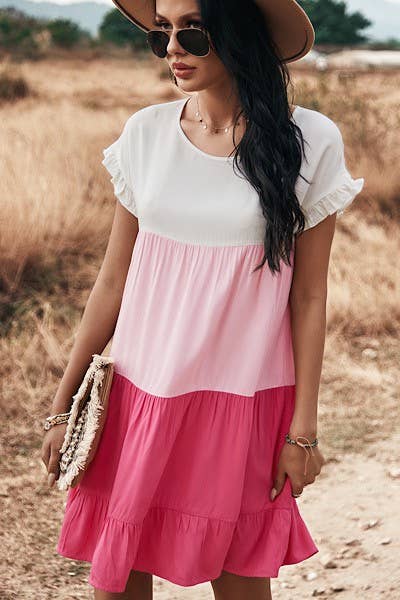 Color Block Dress: Pink / M