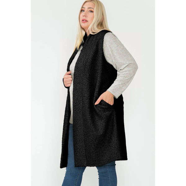 Plus Size Boucle Maxi Long Vest: 1X / BLACK