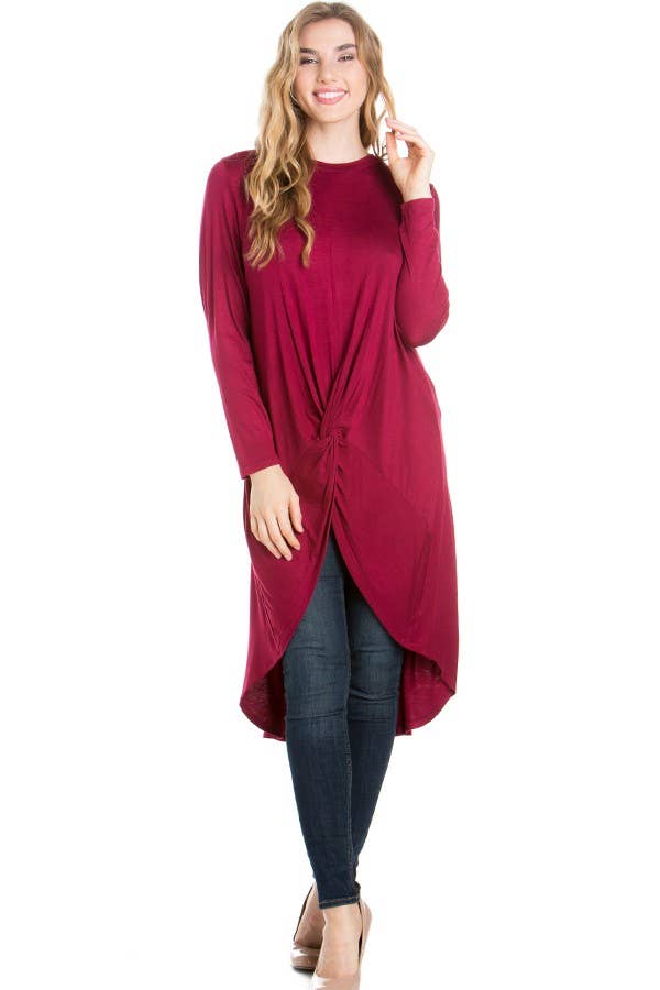 ATP-2302RS Front Knot Long Sleeve High Low Top