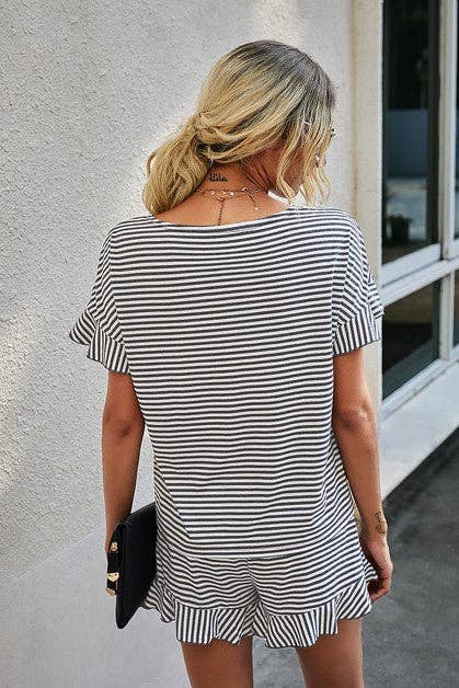 Round Neck Striped Top Short Set