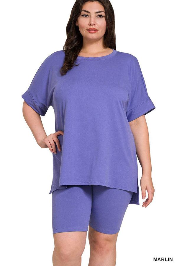 , SI-26454 Plus Brushed Dty Microfiber Top & Biker Shorts 2 Pc